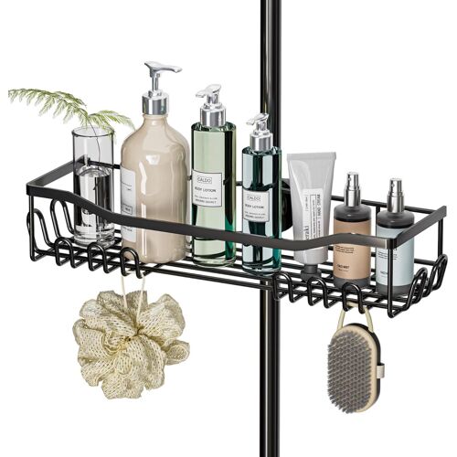 Étagère de Douche Sans Perçage Inox, Grande Taille et Capacité, pour Barre de Douche de 18 mm à 25 mm, Noir, pour Shampooings et Gels Douche