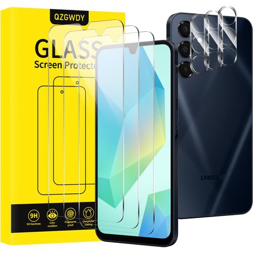JGD-Verre Trempé pour Samsung Galaxy A16, Lot de 3 Film Protection Écran Vitre Protecteur + 3 Pièces Protection Camera Objectif Protege Haute Transparence, Sans Bulles, Dureté 9H