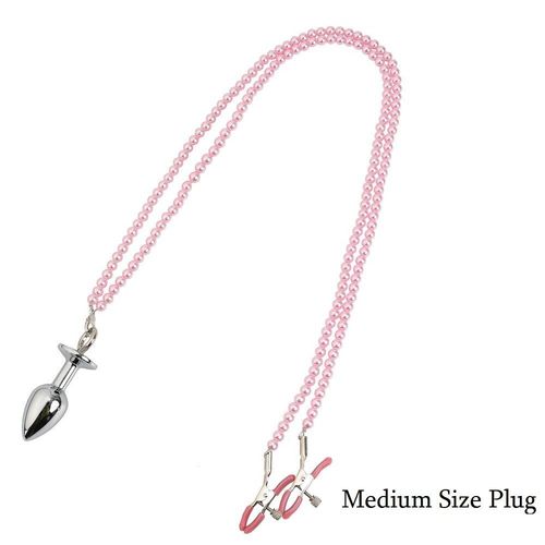 Ensemble De Pinces À Tétons Avec Chaîne En Métal,Petites,Moyennes Et Grandes Perles Anales,Bouchon De Fesses,Pince À - Pink M[B356]