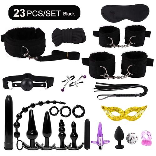 Jouets Sexuels De Bondage Bdsm Pour Femmes, Jouets Sexy, Menottes Pour Séance, Plug Anal, Vibrateur, Accessoires Érotiques Féminins, Jouets Sexuels 18--23pcs-Noir