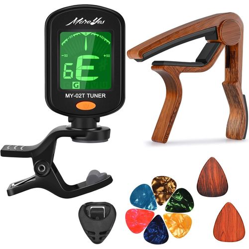 Loc-Capo De Guitare Pour Guitare Acoustique,Ukulélé,Guitare Électrique,Basse Avec Des Sélections De Guitare En Bois Tuner Capo
