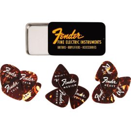 Subzonal-»Fine Electric Pick Tin« Médiators Dans Boîte De Collection - 12 Pièces - Celluloid - Forme 351-3 Épaisseurs - Couleur Tortoise Shell Sunburst