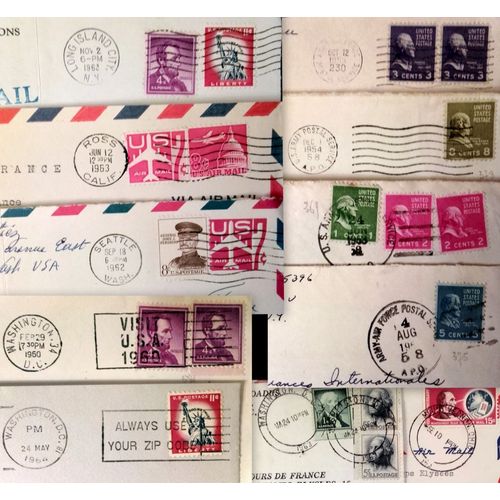 Gros Lot 50 Enveloppes Ou Devants Par Avion Usa Etats-Unis Années 40 À 60