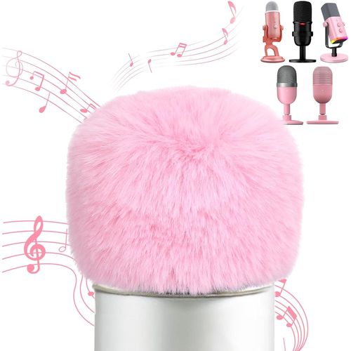 Bonnette Micro Anti Vent,Mousse Micro en Fourrure Filtre Anti Pop Compatible avec Micro Razer Seiren Mini/V3 Mini/V2 X,Yeti X,Fifine AM8,HyperX SoloCast,Bonnette ASMR Rose