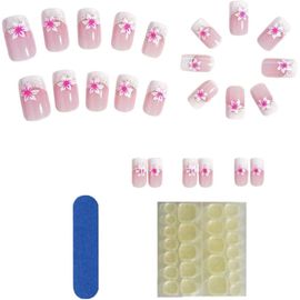 Jum-24 Faux Ongles Court,Dégradé De Rose Faux Ongles Autocollants,French Ongles A Coller,Ongles Brillants,Ongle Autocollant Reutilisable Convient Pour Les Femmes Et Les Filles 