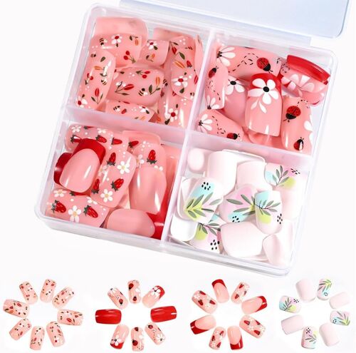 Kalanka-Lot De 96 Ongles À Presser, Faux Ongles Pour Enfants, Kit De Faux Ongles, Pour Adolescentes Femme, Antiadhésif, Sans Colle 