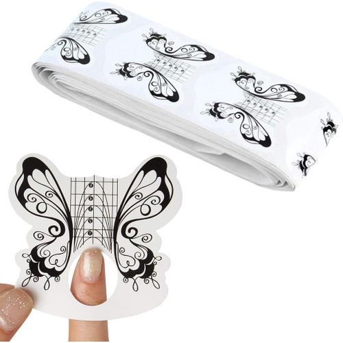 Kal-100 Pièces Papier À Formes Pour Ongles, Auto-Adhésif, Nailart, Extension Et Modelage D'ongles, Papillon Noir, Nail Art Conseils Extension Stickers, Chablon, Modèle De Faux Ongles 