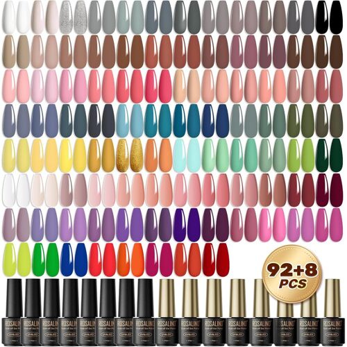 100pcs Vernis Semi Permanent,92 Couleurs Mini Blanc Argent Gris Marron Rose Paillettes Vernis À Ongles Gel Soak Off Uv/Led Semi-Permanent Manucure Kit Pour Salon De Manucure Diy Home[X704] 