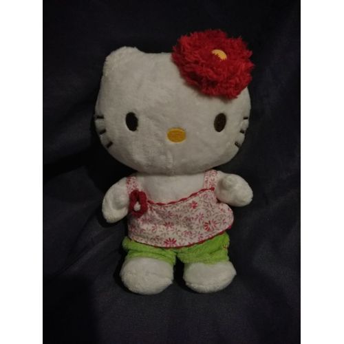 Doudou Peluche Hello Kitty Fleur Rouge Pantalon Vert Sanrio 2007