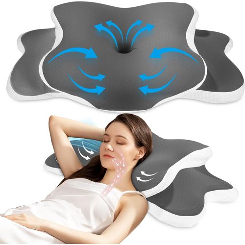Oreiller Ergonomique Cervical Oreiller Memoire Forme, Oreiller Cervicales Douloureuses, Oreiller Ergonomique À Mémoire De Forme Pour Les Dormeurs Sur Le Côté, Le Dos Et Le Ventre -Gris