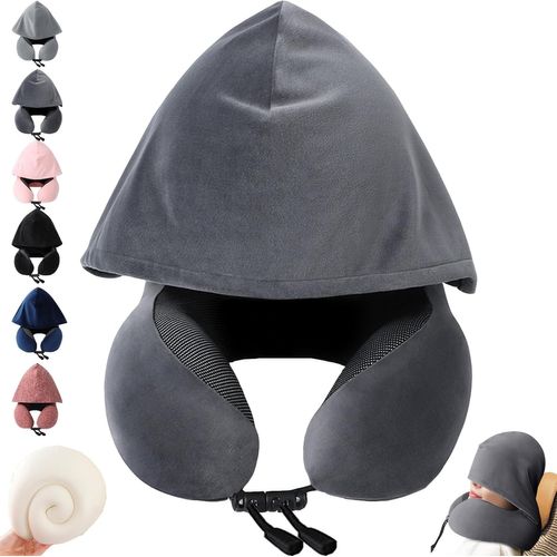 Coussin de Voyage, Coussin Avion à Capuche, Coussin Voyage à Capuche Idéal pour Dormir dans l¿Avion, la Voiture, Le Train, Le Bus et à la Maison (Noir)