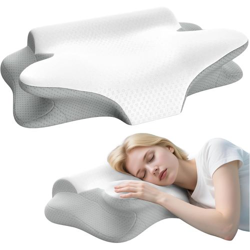 Oreiller Ergonomique Cervical, 2 En 1 Oreiller Papillon À Mémoire De Forme, Coussin Pour Les Dormeurs Sur Le Côté, Le Dos Et Le Ventre Pour, 60x38x10/12cm