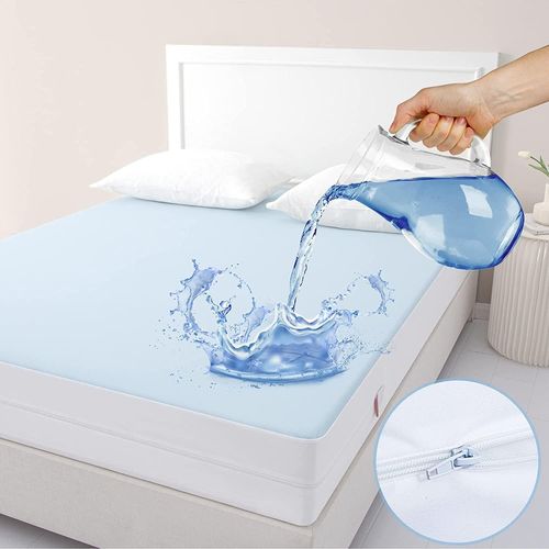 KALANKA-Jet¿s Home Housse de Matelas imperméable 160X200 - Protège-Matelas avec Fermeture à glissière - 6 Protections latérales, Alèse Lit Anti-acarien avec Fermeture Eclair White