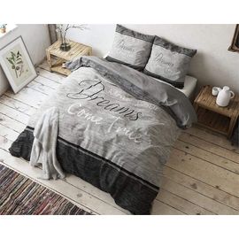 Sjzg-Housse De Couette 100% Coton, Parure De Lit, True Dreams, Gris, Célibataire, 135cm X 200cm, Avec 1 Taie D'oreiller 80cm X 80cm