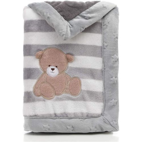 Tianyi-Couverture Confortable Pour Poussette, Double Couche Flanelle Douce Couverture Pour Bébé Hiver À Rayures Chaudes En Peluche 75x100cm