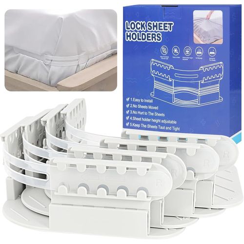 Subzonal-4 Pièces Supports De Draps, Maintient Les Draps Bien En Place, Antidérapant Attaches De Draps, Support De Drap De Lit Avec Bandes De Verrouillage, Pour Protège-Matelas, Gris