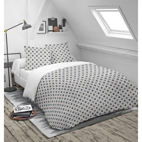 Kalanka-- Couette Imprimée Ou Unie - Tempérée - Pour Lit De 1 Personne - Entretien Facile - 140x200 Cm - Blanc/Gris - Fabriqué En France