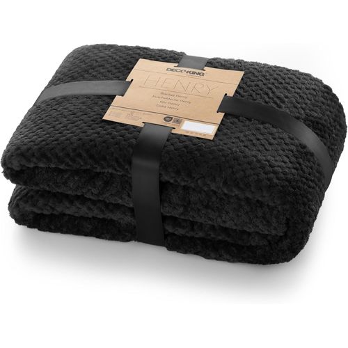 KALANKA-Couverture Polaire 150 x 200 cm Plaid Doux en Microfibre pour Lits Canapés Chaises et Divans Style Scandinave Chaude Légère et pour Toutes Les Saisons Noir Henry