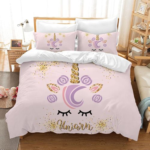 Parure De Lit Pour Enfant - Motif Licorne En Microfibre Douce Housse De Couette Avec Fermeture ¿¿Clair Pour Fille - X Cm