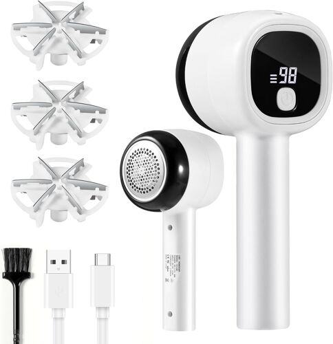 MEVRONISSHOP-Rasoir Anti Bouloche, Rechargeable Anti Bouloche Vetement Lame à 6 Branches, 3 Vitesses, Câble USB, Bouloche Appareil Enlever Peluche Vetement & Meuble, Blanc