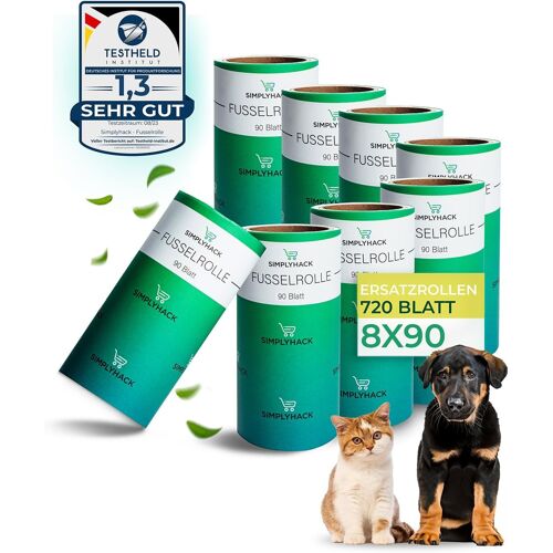 JGD-SIMPLYHACK,Lot de 8 rouleaux à peluches,720 feuilles,Rouleaux de rechange pour rouleaux de peluches courants,Haute adhérence,Rouleau à peluches,Poils d'animaux,Feuilles utilisées faciles à enleve