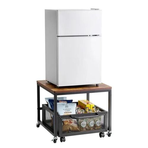 Support de Mini-Réfrigérateur avec Rangement-VEVOR-Table de Mini-Réfrigérateur-avec Roues Pivotantes-Marron Clair
