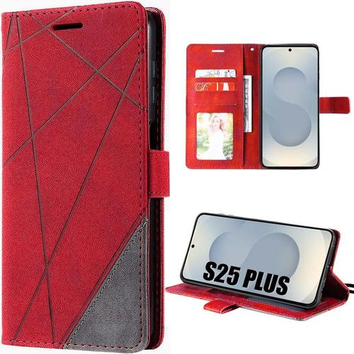 Coque Pour Samsung Galaxy S25 Plus (S25+) Flip Case Antichoc Cuir Synthétique Rouge - E.F.Connection