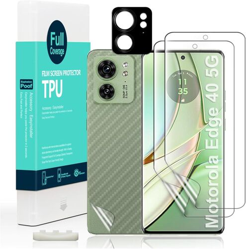 JGD-Protecteur d'écran pour Motorola Edge 40 5G 6.55 Pouces,2 films en TPU souple,1 protecteur d'objectif de caméra,1 film en fibre de carbone Lecteur d'empreintes digitales,facile à installer