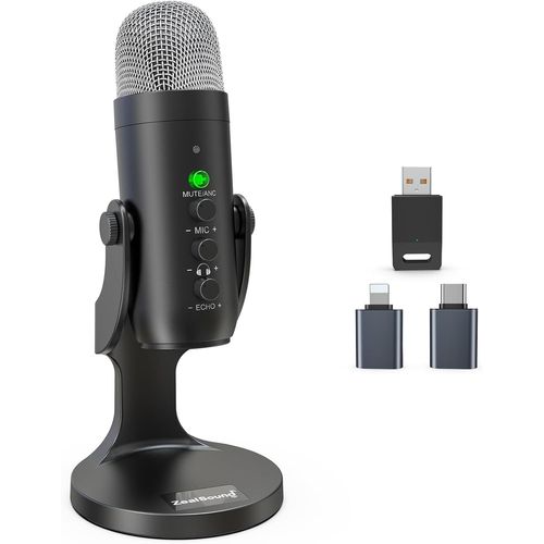 ASFASFq-Micro sans File, 2.4Ghz Wireless Microphone USB pour iPhone PC Téléphone, Micro PC à condensateur avec réduction de Bruit, Echo,Muet pour Podcast, ASMR, Gaming, Enregistrement vidéo Youtube