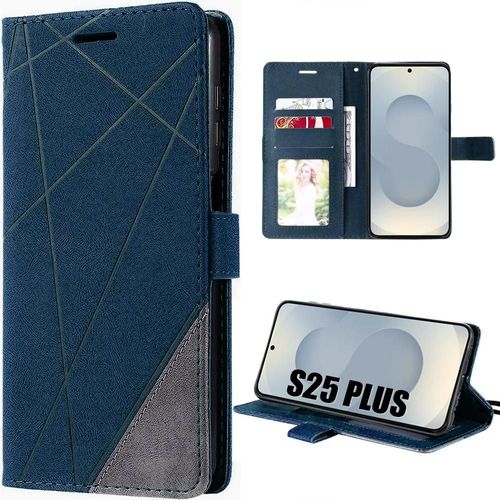 Coque Pour Samsung Galaxy S25 Plus (S25+) Protection Rabat Antichoc Cuir Synthétique Bleu Marine - E.F.Connection