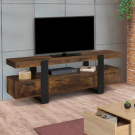 Meuble Tv 140 Cm Noir Et Bois Effet Vieilli Avec Rangement