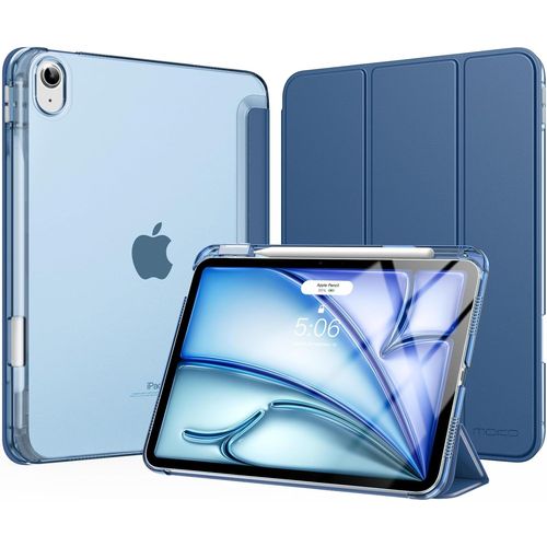Coque pour iPad Air 11 Pouces M3/M2 2025/2024, iPad Air 5e/4e Gén 10,9 Pouces Coque 2022/2020 avec Porte-Stylet, Mince Légère à Trois Volets avec PC Arrière Translucide Robuste, Bleu Marine Foncé