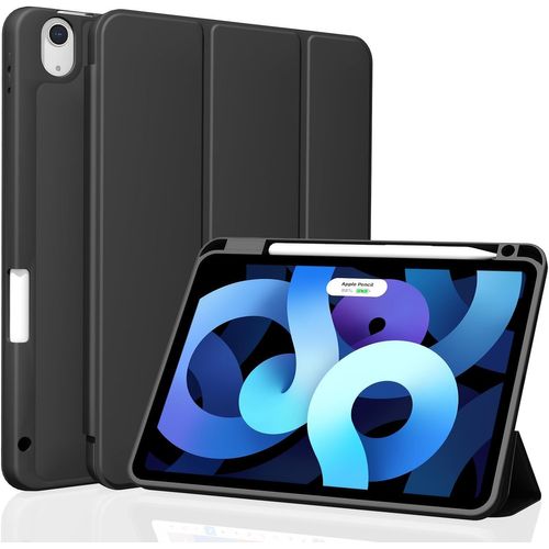 Coque pour iPad Air 11 Pouces M2 (2024) 6e Génération, iPad Air 5e/4e Génération 10,9"" 2022/2020, Auto Réveil/Sommeil Étui avec Porte-Stylet, TPU Souple Support Pencil Pro/USB-C, Noir