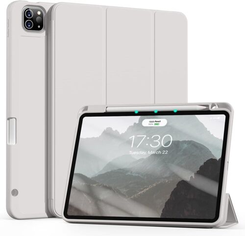 ELVORIX-Coque pour iPad Pro 11 avec Porte-Stylo 2022/2021/2020, Prend en Charge la Recharge du Pencil 2, Smart Folio Stand Housse pour iPad Pro 11 Pouces, Auto Sleep/Wake, Gris