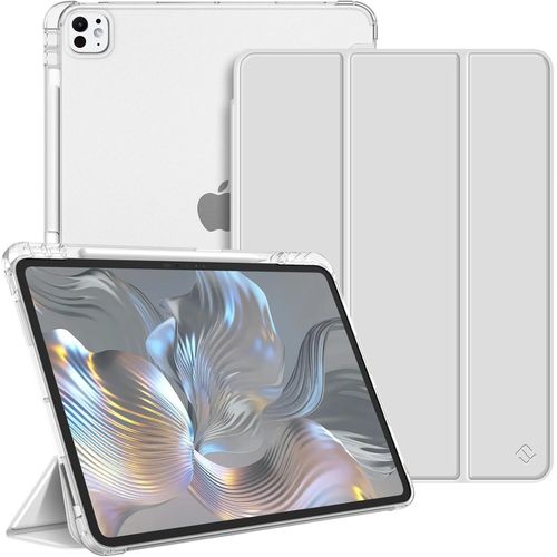 LORANKA-Coque pour iPad Pro 13 Pouces M5/M4 (2025/2024) - [Rangement de Stylet] Coque Transparente Givrée, Housse Arrière Souple en TPU, Étui Fin et Léger, Argent