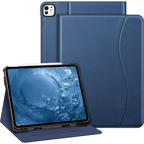 LORANKA-Coque pour iPad Pro 13 Pouces M5/M4 (2025/2024), [Rangement de Stylet] Housse Multipositions avec Poche de Document, Etui Folio Veille/Réveil Auto, Bleu Marine