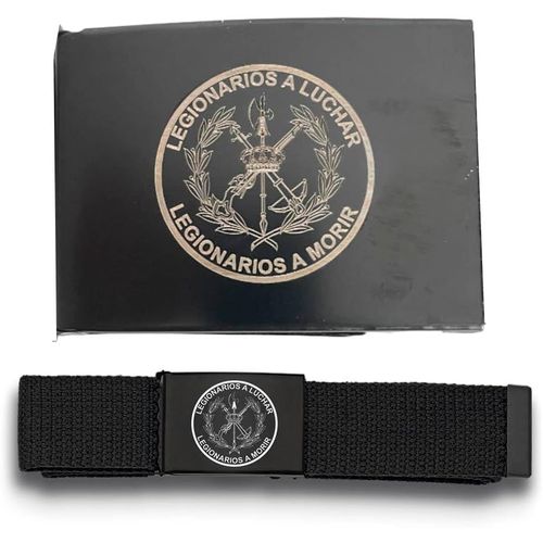 Tianyi-Ceinture Avec Emblème De La Légion Espagnole Gravé Au Laser Sur Boucle Métallique En Noir - Sangle En Nylon Noir 135 Cm X 3,9 Cm - Longueur Réglable - Poids 110 G, Noir