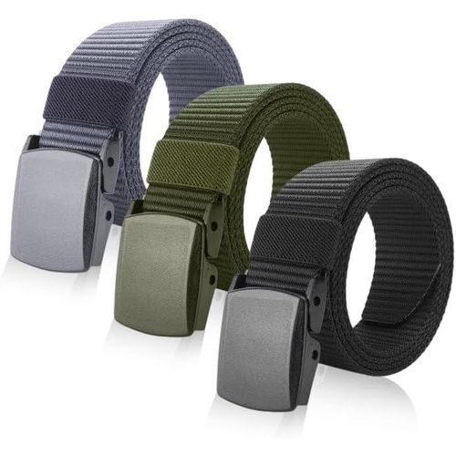Tzf-3 Pièces Ceinture En Nylon Homme, Noir/Gris/Vert Tactique Militaire Réglable, Boucle En Plastique, Rapide À Travers La Sécurité De L'aéroport, 130cm