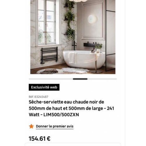 Sèche-serviette eau chaude noir de 500mm de haut et 500mm de large - 241Watt - LIM500/500ZXN