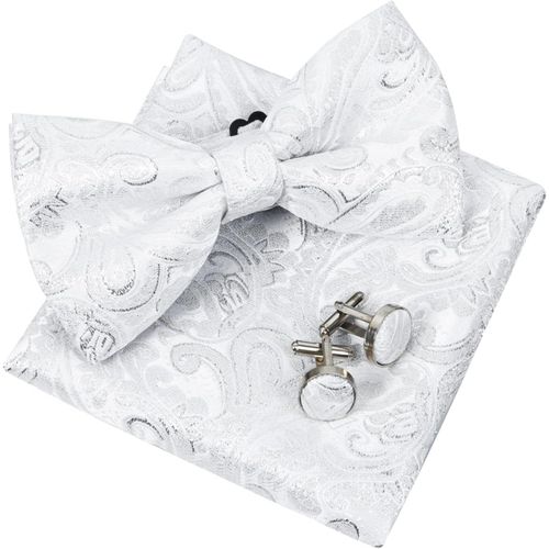 Tnsy-Ensemble N?Ud Papillon Pré-Noué, Carré De Poche Et Boutons De Manchette Pour Homme Motif Cachemire Rétro