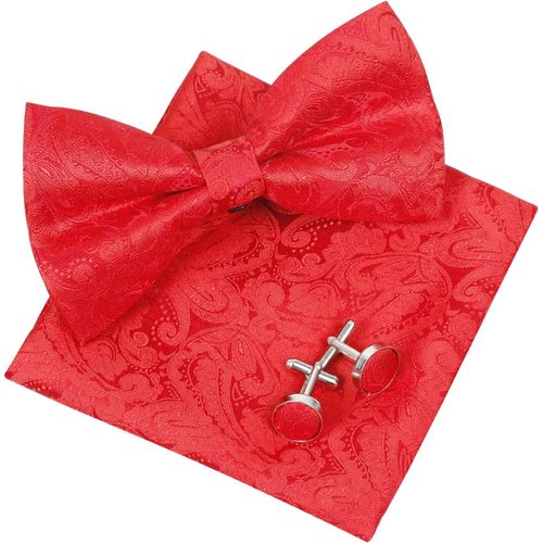 Tnsy-Ensemble N?ud Papillon Pré-Noué, Carré De Poche Et Boutons De Manchette Pour Homme Motif Cachemire Rétro