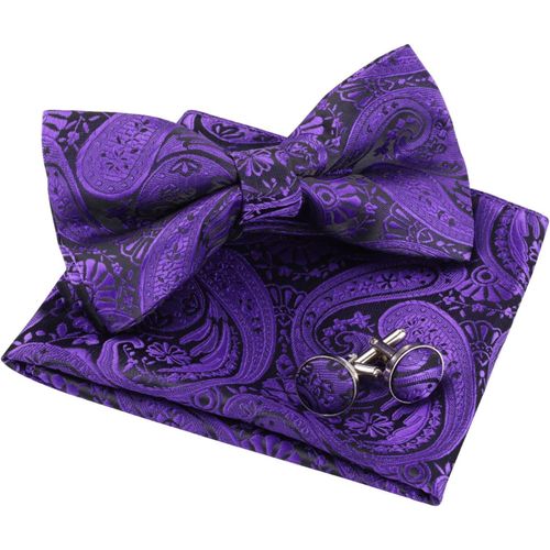 Tnsy-Ensemble N?ud Papillon Pré-Noué, Carré De Poche Et Boutons De Manchette Pour Homme Motif Cachemire Rétro