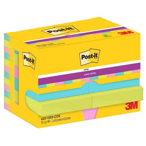 Post-It Bloc-Note Adhésif Super Sticky Notes, 47,6 X 47,6 Mm Turquoise, Vert, Rose
