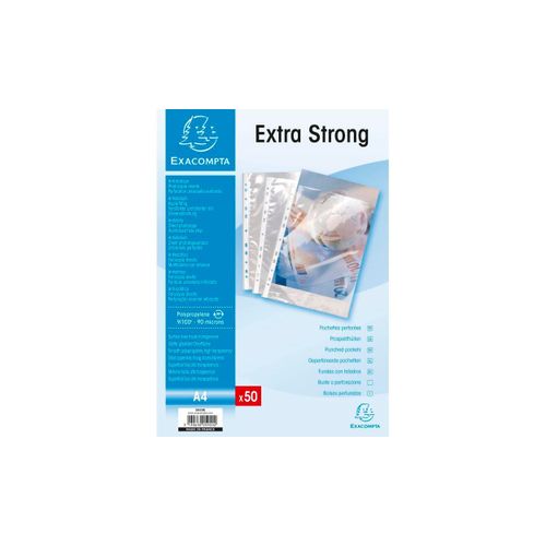 Exacompta Sachet De 50 Pochettes Perforées Polypropylène Lisse Haute Qualité 9/100e - A4