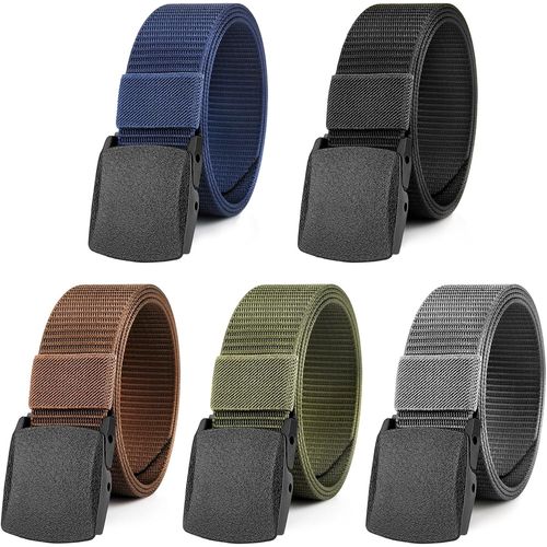 5 Pieces Men's Nylon Work Belts 130cm Adjustable Military Tactical No Metal Canvas Quick Through Airport Security.[E1053]