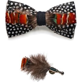 Cauc-Noeud Papillon Homme En Plumes Fait Main Et Broche Ensemble Compris Boîte
