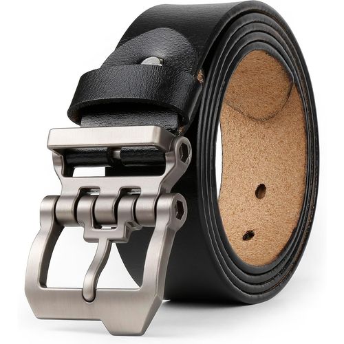 Men's Genuine Leather Belt,Leather Belt For Casual Jeans,Length 105 Cm-165 Cm For Regular Or Large Size,Black Brown 38 Mm.[E498]