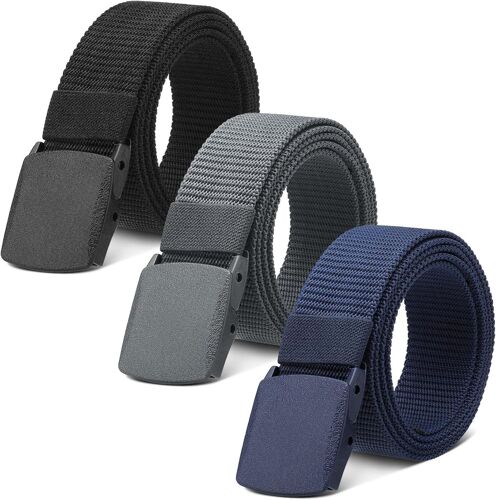 KALANKA-Lot de 3 ceintures en nylon réglables - 150 cm - Avec boucle automatique - Pour le travail et les voyages - Noir, bleu, gris