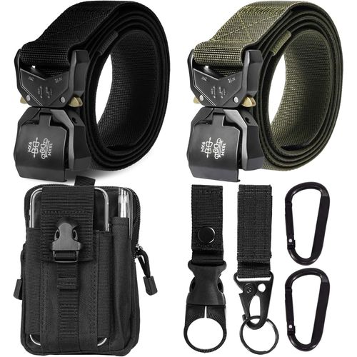 Tzf-2pcs Ceinture Tactique, Ceinture Homme Tactique Militaire En Nylon Réglable, Avec La Boucle En Métal Résistante À Dégagement Rapide, Longueur 120cm, Offerte Avec Sac Tactique Molle Et Un Crochet