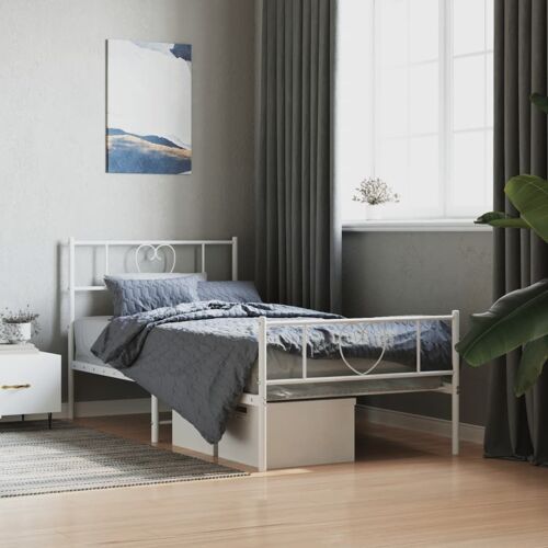 vidaXL Cadre de lit métal avec tête de lit/pied de lit blanc 90x190 cm